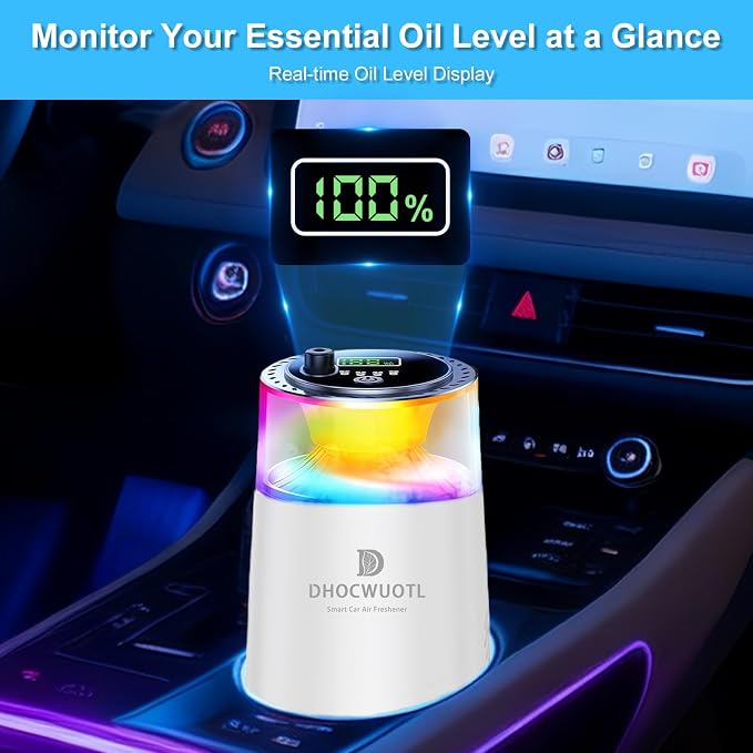 Smart Car Air Freshener with RGB Ambient Light & Starry Ceiling, Car Diffuser with Smart Spray Modes 4 Settings, 1600 Sprays USB-C Rechargeable, Auto On/Off, Built-in Battery, 3 Scents Refills (White)