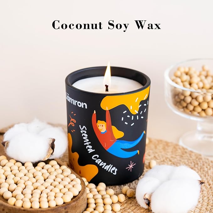 Lamron Scented Candle - Orange Blossom & White Musk (Labeled as Leather Tobacco), 7.1oz Coconut Wax, Fresh Clean Linen Aroma with Powdery Finish, Aesthetic Home Decor Gift