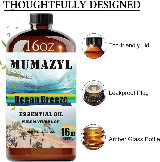 Ocean Breeze Essential Oil, Ocean Breeze Oil 16 Fl Oz 480ML for Diffuser Humidifier Yoga Cleaning DIY Candle Soap Making MUMAZYL Essential Oils