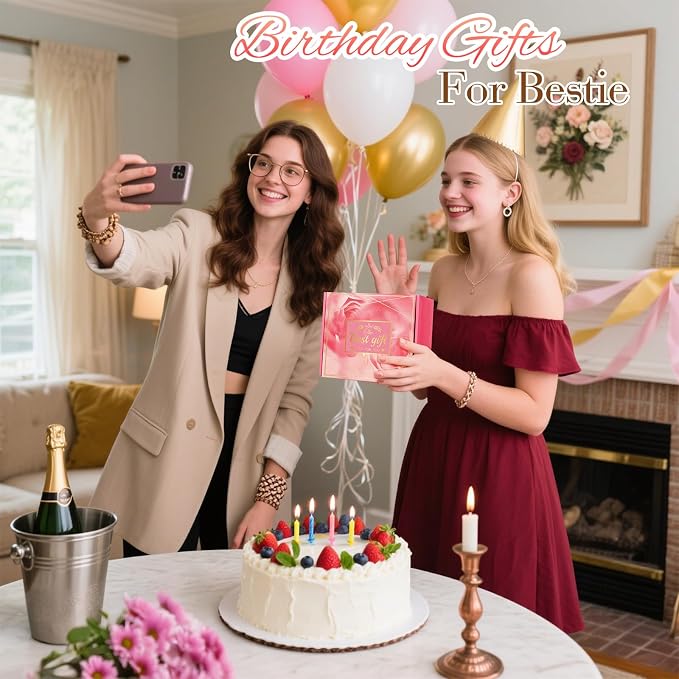 Bestie Gifts for Women: Eletorot Friendship Gift for Best Friend Female, Pink Spa Relaxation Baskets Set, Galentines, Valentines, Mothers Day, Birthday, Christmas, Funny BFF Present