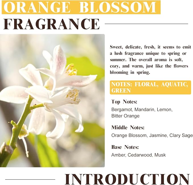 EUQEE Orange Blossom Fragrance Oils, 2.02 Fl oz/60ml Essential Oils with Glass Dropper for Diffusers, Soap Candle Making, Aromatherapy