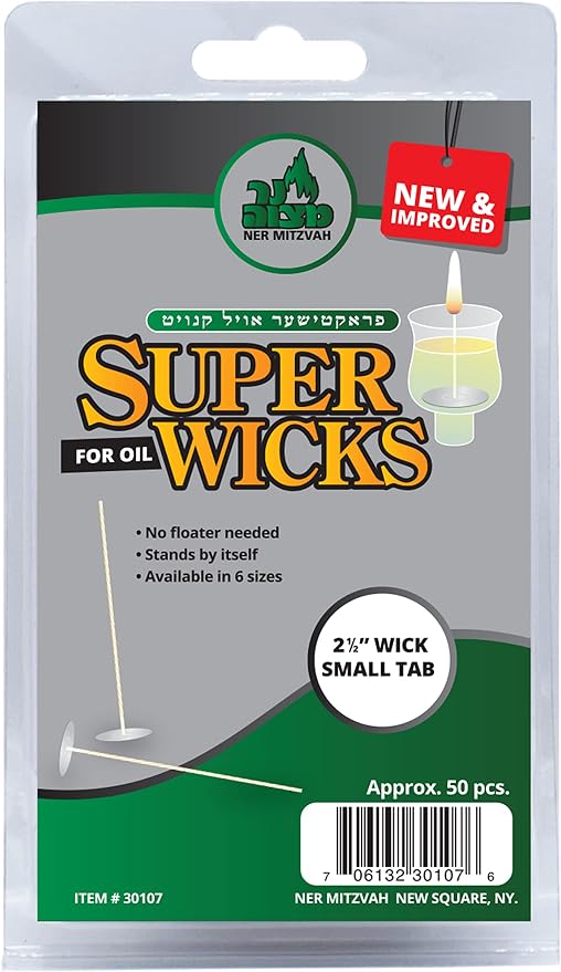 Ner Mitzvah Self Standing Cotton Wicks for Glass Oil Cup, Small Tabs, 2.5 inch Wicks, No Floater Needed, for Candle Lighting, Multipurpose (Pack of 50)