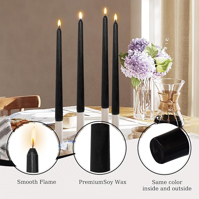 Candlesticks Long Taper Candle,Unscented 10 Inches Black Candle Sticks Smokeless Tapered Candles for Home Décor Holiday Gifts
