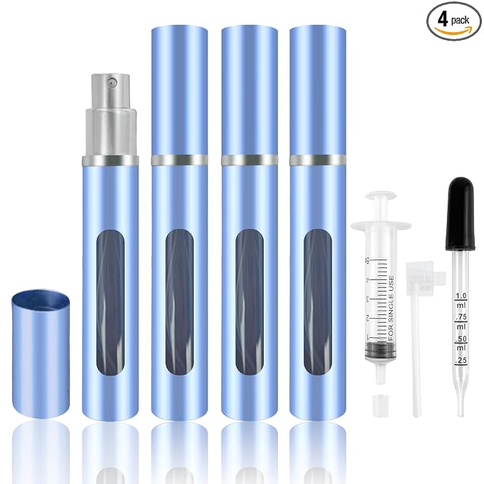 4 Pack Refillable Mini Perfume Atomizer Bottle，Portable Separate Bottles，Travel and Outings Spray Boxes Dispensers 5ml/0.2oz (Blue)