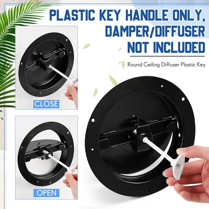 Wonderjune 6 Pcs Round Ceiling Diffuser Plastic Key Handle, Vent Key for Steel Butterfly Damper, Adjust Air Flow Replacement for Round Vent Cover 6" 8" 10" and 12", Key Only, Damper Not Included