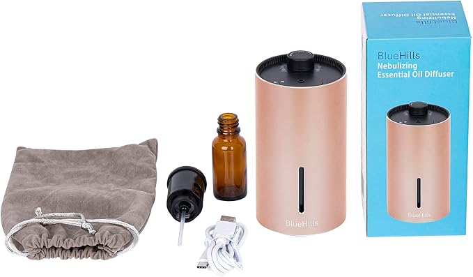 BlueHills Waterless Cordless Car Essential Oil Diffuser Aromatherapy Mini Compact Diffuser for Oils Large Room Portable USB Travel Battery Operated Rechargeable Hotel Home - J04 Rose Gold