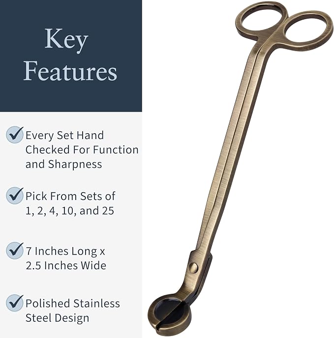 Airy Abode Candle Wick Trimmer 4 Pack, 7 Inch Stainless Steel Wick Cutters for Candles, Cleaner Burn and Less Soot, Brushed Gold