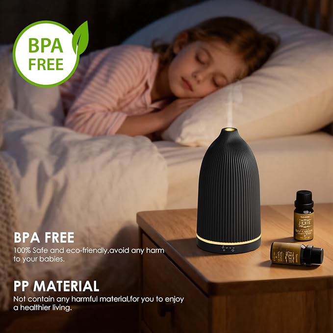 SALKING Essential Oil Diffuser, 100ml Aromatherapy Diffusers with Adjustable Mist Mode Timer Setting, Ultrasonic Diffusers for Essential Oils, 8 LED Colors, for Office Home (Black)