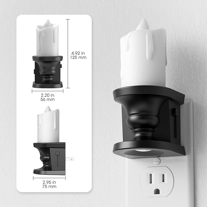 Briignite Flameless Candle Night Light, 2 Pack, Night Lights Plug into Wall, Candle Nightlight with Light Sensor, 0-100LM Dimmable LED Night Light Plug in, 1800K Amber Nightlight for Hallway Bathroom