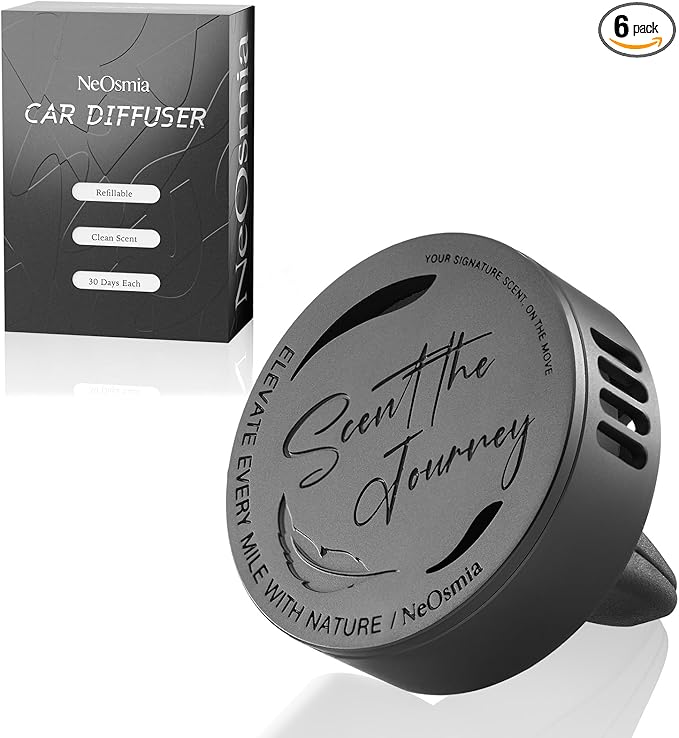 Car Air Freshener Vent Clip, 5 Pack Refills, Essential Oil Car Diffuser (1 Metal Clip + 5 Fragrance Pads), Long Lasting 80 Days, Easy to Clip on Vent, Lemon Orange