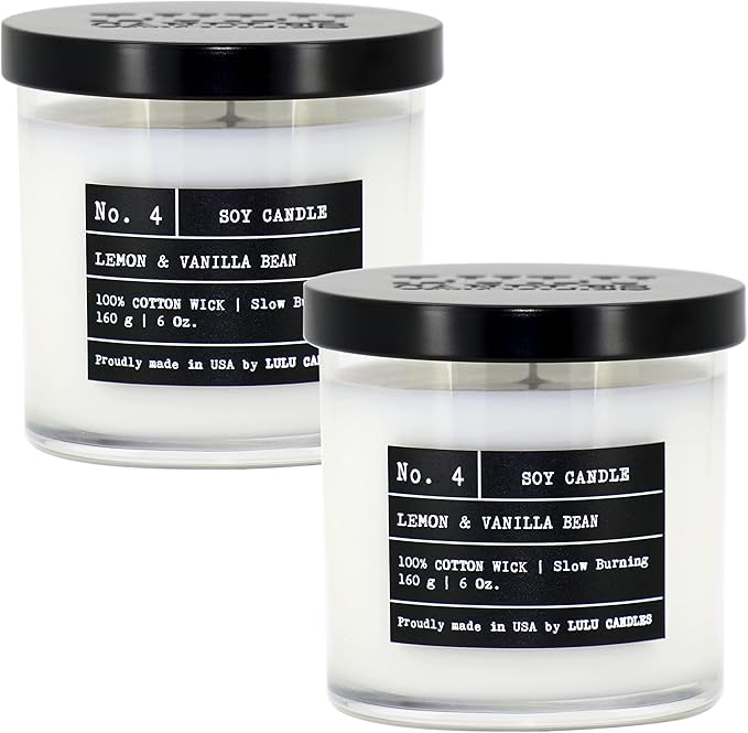 Lulu Candles | Lemon & Vanilla Bean | Luxury Scented Soy Jar Candle | Hand Poured in The USA | Highly Scented & Long Lasting (6 Oz. 2 Pack)