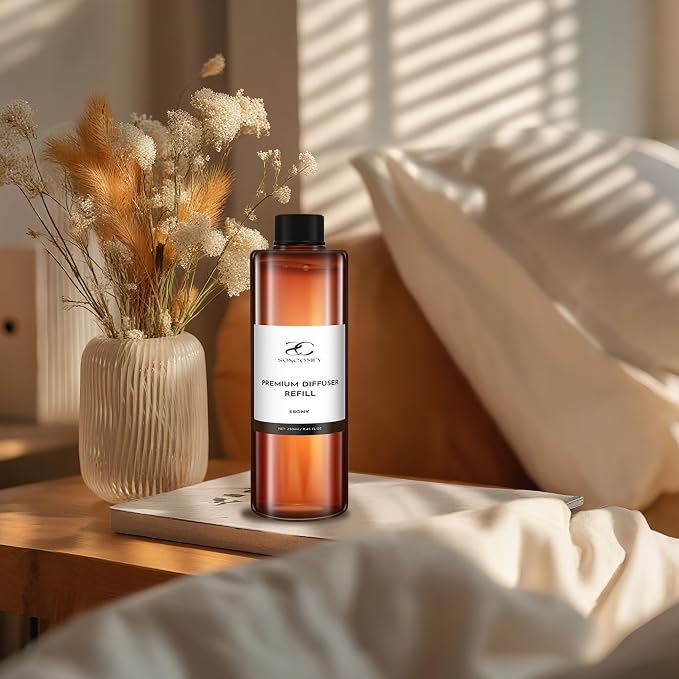 Diffuser Oil Refill, 250ml / 8.45 fl oz, Ebony - Reed & Aromatherapy Diffuser Oil, Long-Lasting Home Fragrance, Eucalyptus, Agarwood & Sandalwood Notes