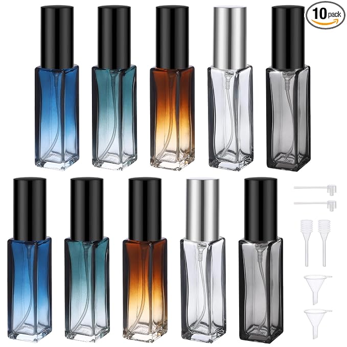 Segbeauty 10 Pack 0.34oz Empty Travel Cologne Sprayer, 10ml Multi-color Refillable Glass Perfume Atomizer Colorful, Portable Cologne Dispenser Spray Bottle Travel Size Sprayer Perfume Making Container