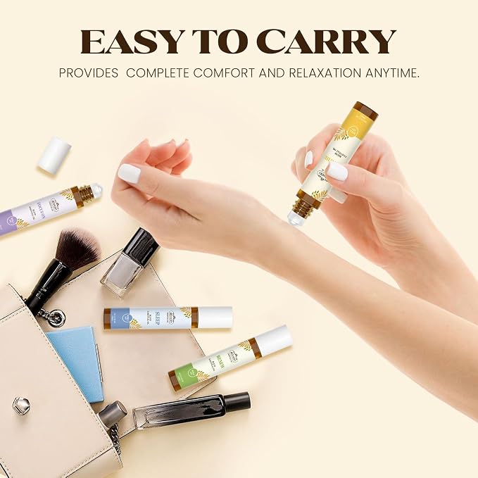 Essential Oils Roll On Set,Gifts for Father & Husband (Calm, Relax, Breathe, Focus on, Sleep, Renew), Natural Aromatherapy Oil Blend Kit with Roller Ball for Massage, Body Skin Care, Relaxation Gift