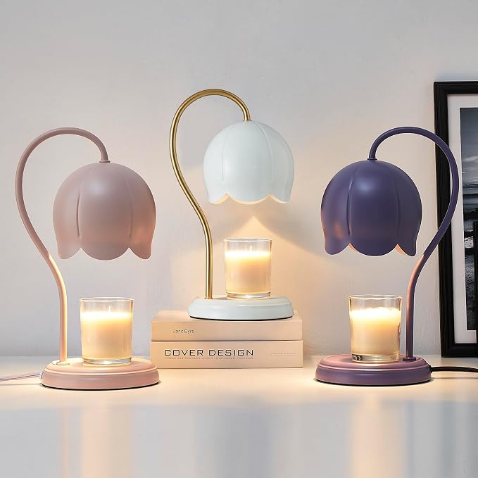 White Gold Flower Candle Warmer Lamp with Timer Dimmable, Office Decor Elegant Bedroom Scented Wax Light, Valentine's Birthday Gifts for Women Man, Large Table Candles Burner