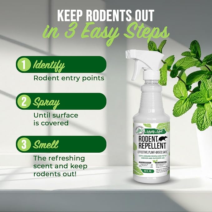 Mighty Mint Peppermint Oil Rodent Repellent Spray – Natural Indoor & Outdoor Control for Mice and Rats – Plant-Based, Extra-Strong Formula - 16 oz