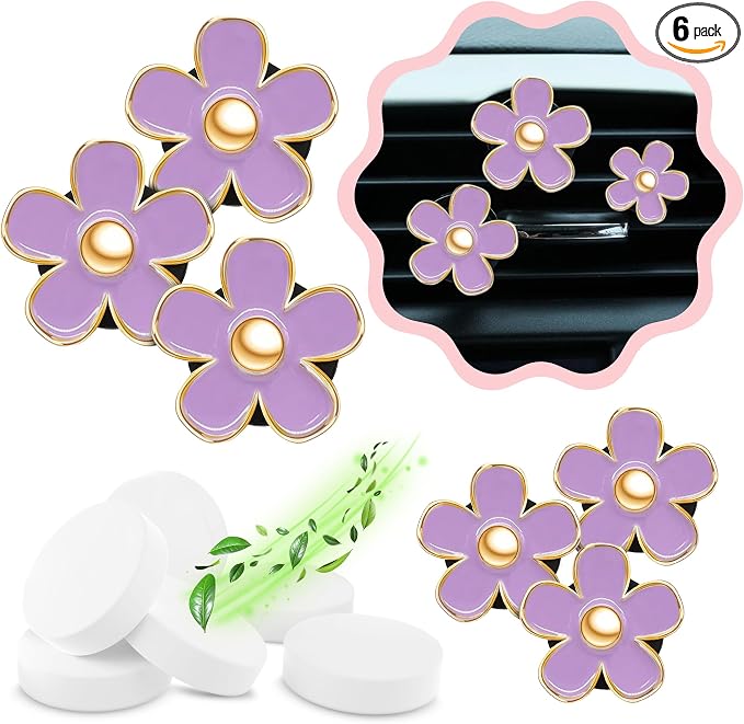 Automotive Colorful Car Decoration - Air Vent & AC Outlet Clips - Air Freshener & Interior Car Decor for Girls & Women (Purple, Lavender, Eucalyptus, Jasmin)