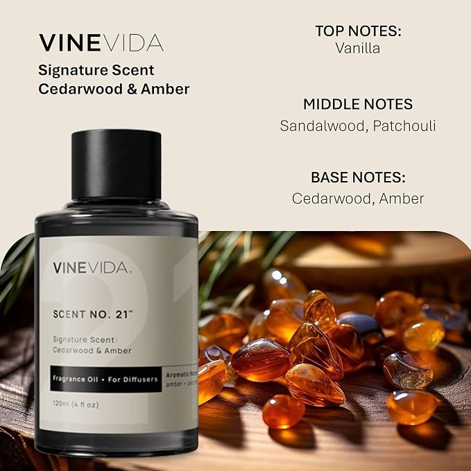 VINEVIDA [4 Fl Oz] Cedarwood & Amber Fragrance Oil for Cold Air Diffusers, Fall Essential Oils for Diffuser Oil Refill & Air Freshener Room Spray