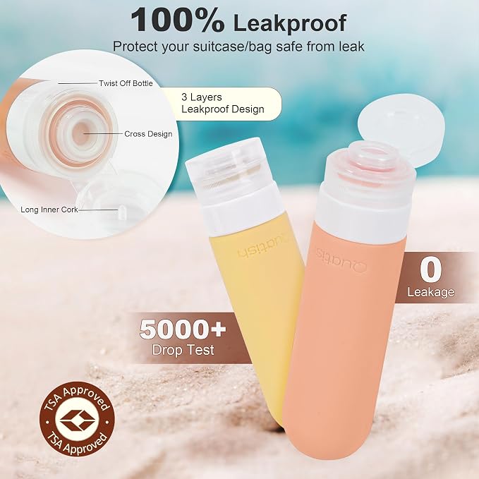 Quatish 15 Pack Travel Bottles for Toiletries, Original Patented, TSA Approved Travel Size Containers, Leak Proof Silicone Shampoo and Conditioner Bottles Women & Men, Airplane Essentials, Macaron