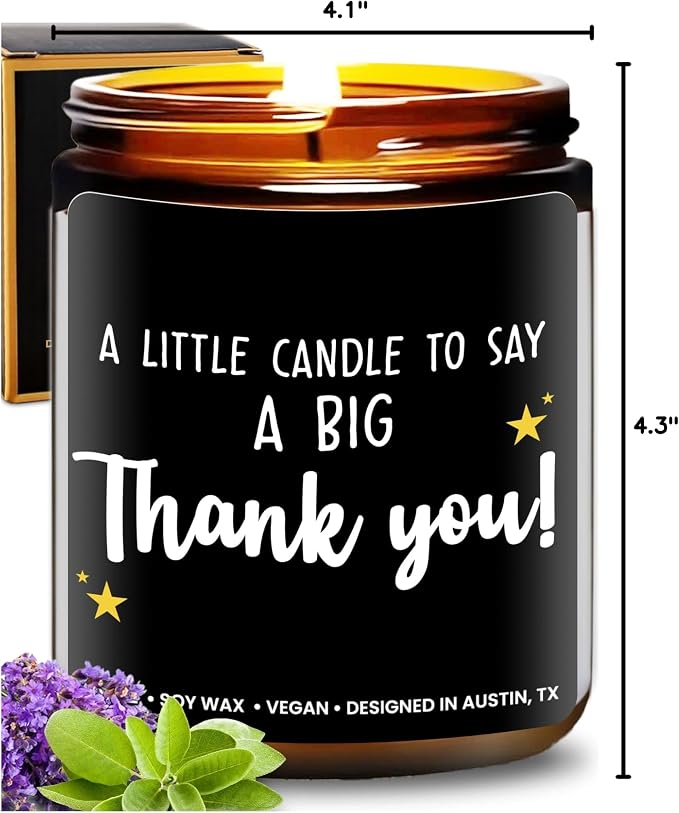 Thank You Candle, Gratitude Gifts for Women & Men, Unique Appreciation Gifts for Her, Thoughtful Presents for Coworkers and Friends, Best for Thanksgiving, Christmas, Special Occasions, Gift Ready