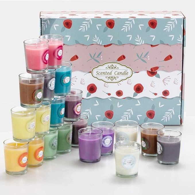 Scented Candles with 10 Fragrances Gift Set for Home and Women，2.2oz Aromatherapy Soy Wax Glass Jar Candle，20 Pack