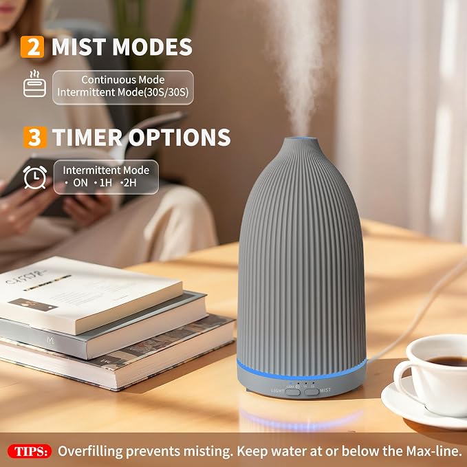 URPOWER 100ML Essential Oil Diffuser Ultrasonic Cool Mist Humidifier with 7 LED Lights, Timer & Auto-Off Quiet Aromatherapy Scent Diffuser for Home Bedroom Office Relaxation