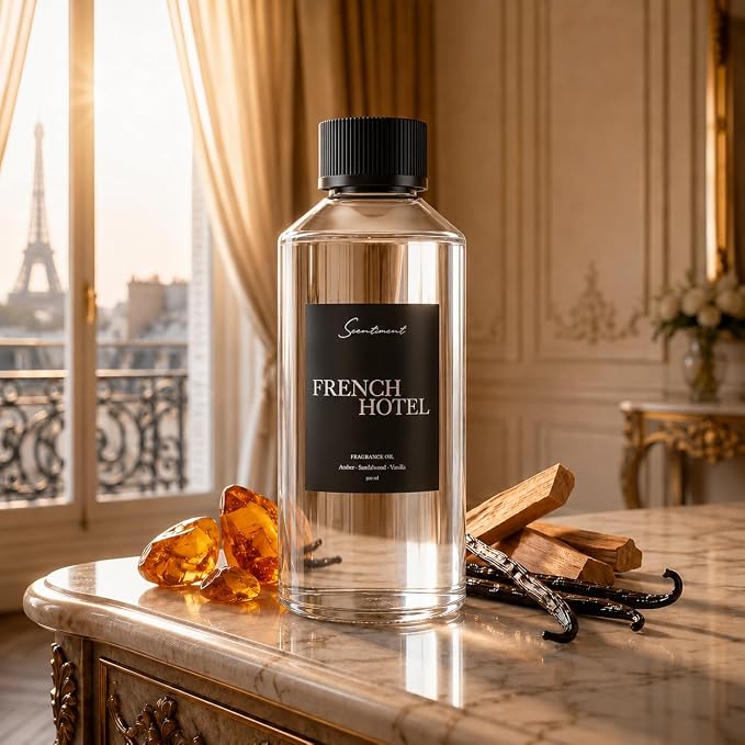 Scentiment French Hotel Diffuser Oil - Premium Hotel Scent with Notes of Clove, Patchouli & Sandalwood Home Scent, Aromatherapy Fragrance Oil Diffuser Refill - 16.91 fl oz (500 mL)