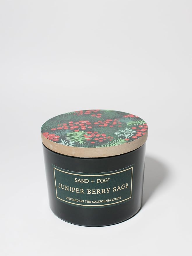 Sand + Fog Scented Candle - Juniper Berry Sage – Additional Scents and Sizes – 100% Cotton Lead-Free Wick - Luxury Air Freshening Jar Candles - Perfect Home Decor – 12oz