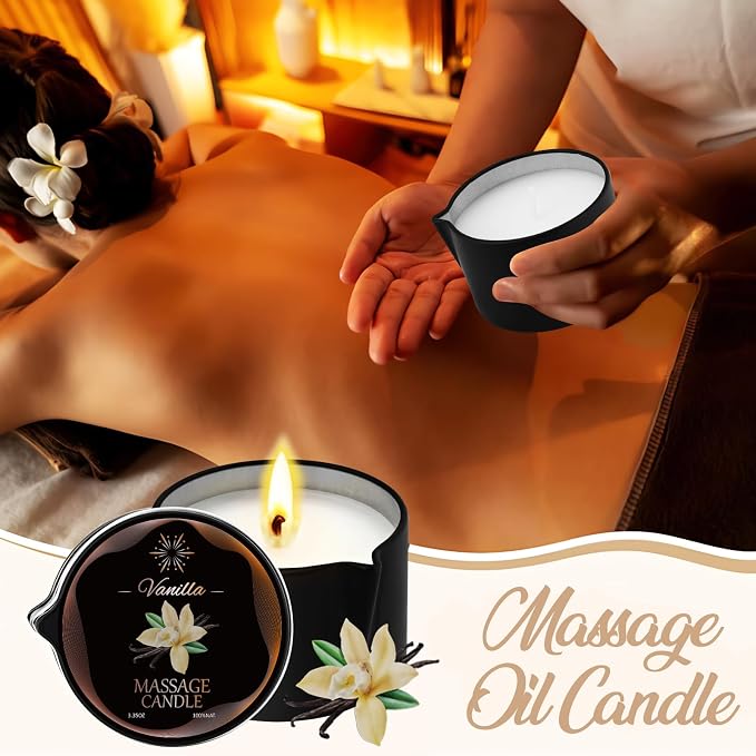 6 Pack Massage Candle Set, Assorted Scented Massage Oil Candle, Low Temperature Soy Wax Massage Oil Candles for Skin Moisturizing, Home Spa, Relaxation, Self-Care