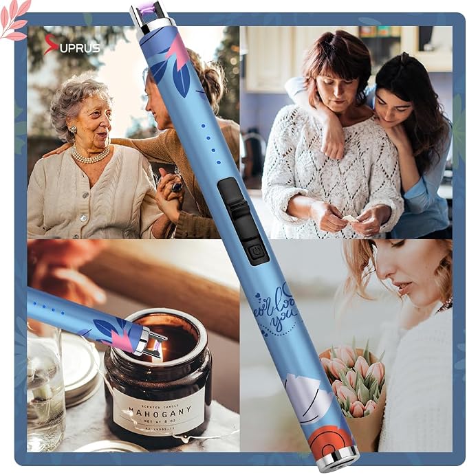 SUPRUS Candle Arc USB Type C Lighter Electric Lighter with Upgraded LED Battery Display Safety Switch Rechargeable Flameless Plasma Windproof Portable for Mother‘s Day (Blue)