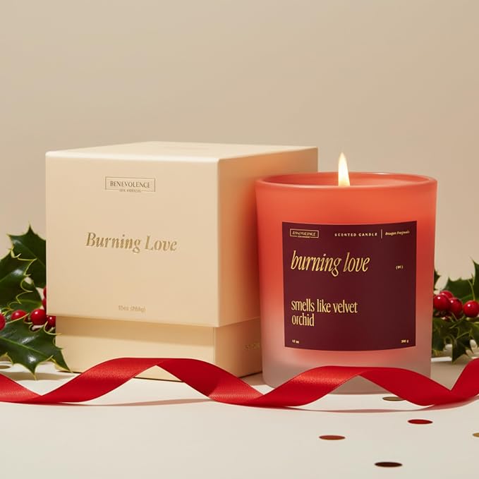 Benevolence LA Burning Love Scented Candles | 10 oz, 40-50 Hour Burn, Love Candle for Women | Romantic Gifts for Women and Men | Gift for Husband, Wife, Girlfriend | Christmas Candles - Velvet Orchid