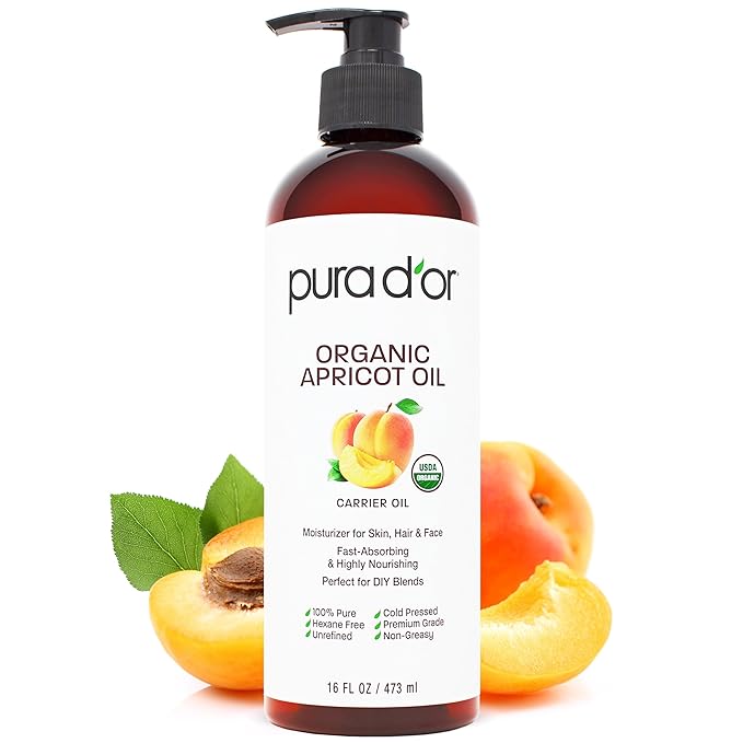 PURA D'OR ORGANIC Apricot Kernel Oil (16 Oz) 100% Pure & Natural USDA Certified