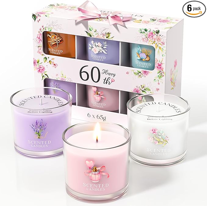 CHILLFLAME 60th Birthday Gifts for Women, Birthday Candle Gift Set for Her, 6 Scented Votive Candles, Candles Gifts for Women/Men (6 Color, 14 oz)