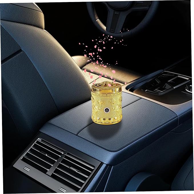 Electric Incense Burner Portable Vintage Electric Bakhoor Burner USB Rechargeable Golden Aromatherapy Diffuser for Car Home Office Yoga Tabletop 3x3.9 inch