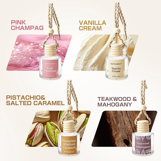 Car Air Freshener Diffuser, Hanging Car Scents Air Freshener, Car Fresheners Long Lasting, Essential Oil Diffuser, Fragrance Oil Air Diffuser, 4pcs