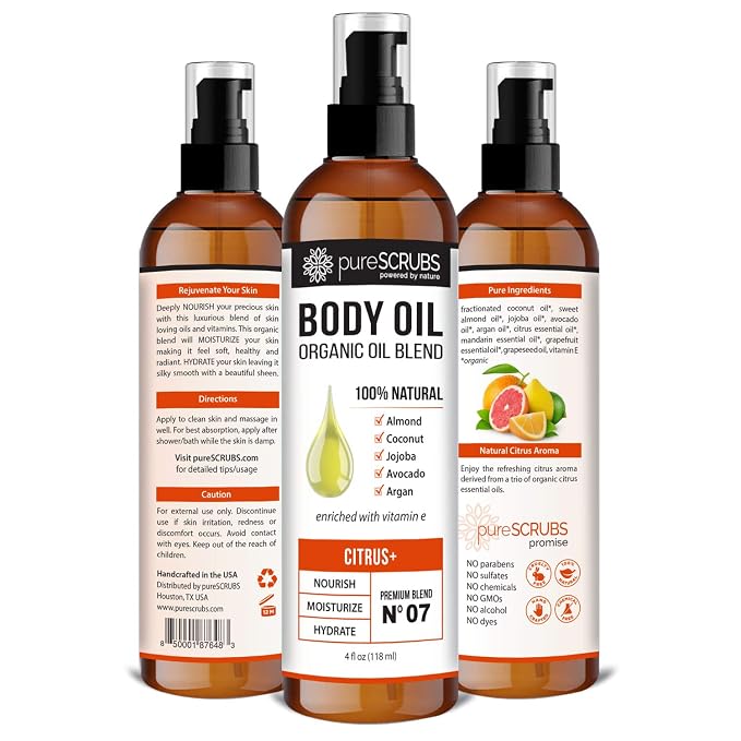 pureSCRUBS Ultra Moisturizing Citrus Body Oil for Dry Skin, Lightweight Full Body Moisturizer for Soft, Silky Skin, Massage & Cuticle Oil, Vitamin E Enriched, 4 oz