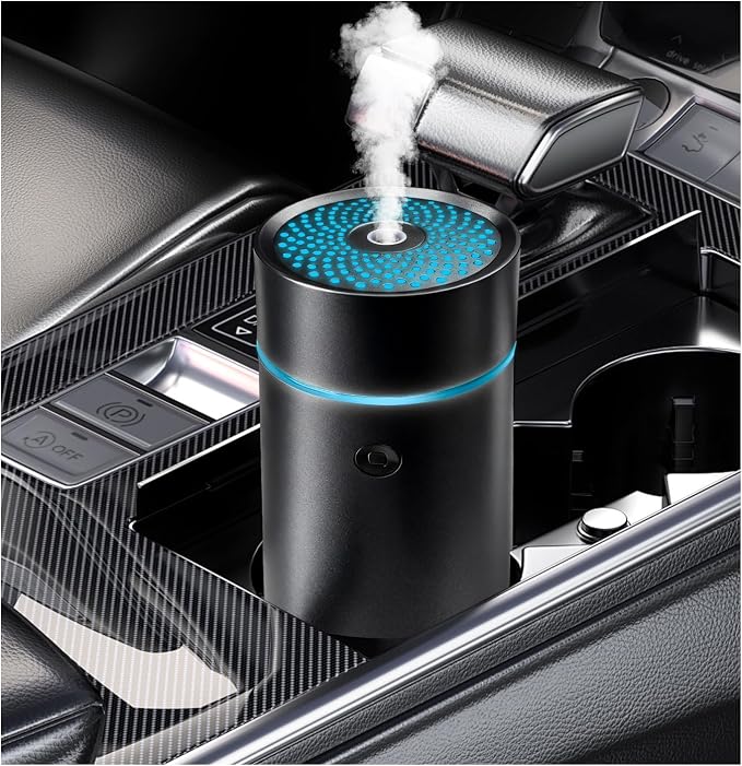 Sun Walker Smart Car Fragrance Diffuser, 80ml USB-Powered Ultrasonic Mist Humidifier Air Freshener with Lights, Portable Essential Oil Diffuser Aromatherapy Humidifier for Car Office Bedroom