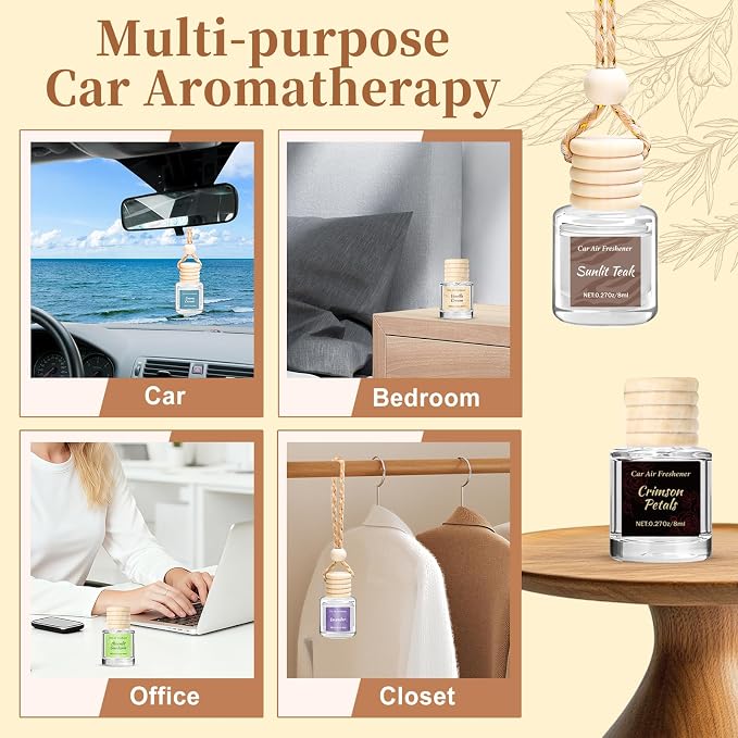 6 Pack Car Air Freshener - Mothers Day Gift for Her, Hanging Air Freshener Essential Oil Diffuser, Romantic Car Scents Cute Auto Decor Birthday Gifts for Women/Men