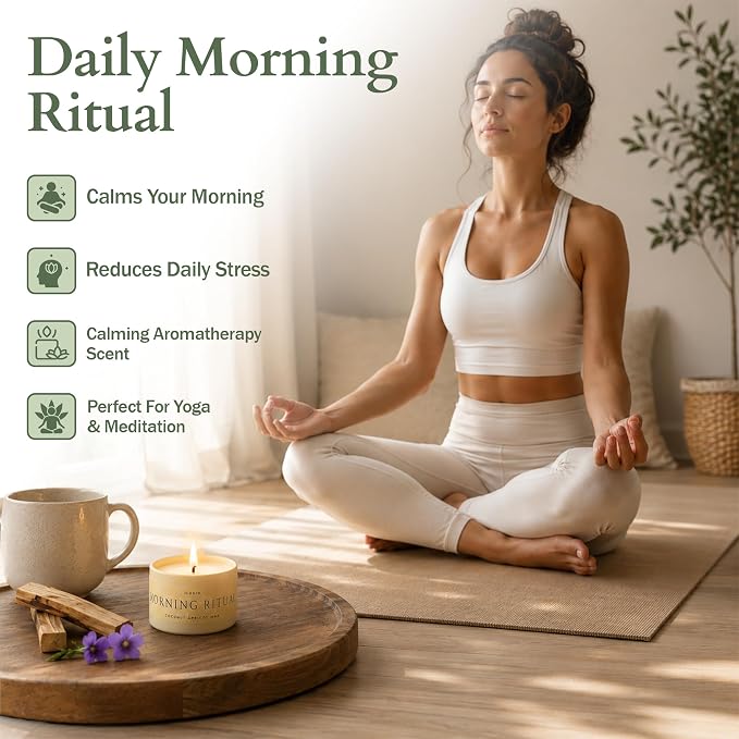 Palo Santo & Sandalwood Scented Candle, 5Oz Coconut Apricot Wax, Aromatherapy Candle for Yoga, Meditation & Morning Ritual, Non-Toxic Phthalate-Free, Vegan, Clean Burn- Perfect for Luxury Gift