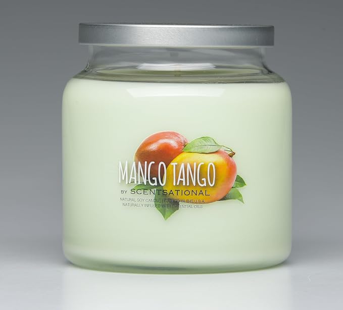 Scentsational Mango Tango Natural Soy Candle, 19 oz Glass Jar with Lid, 55-60 Hour Burn Time Poured in the USA