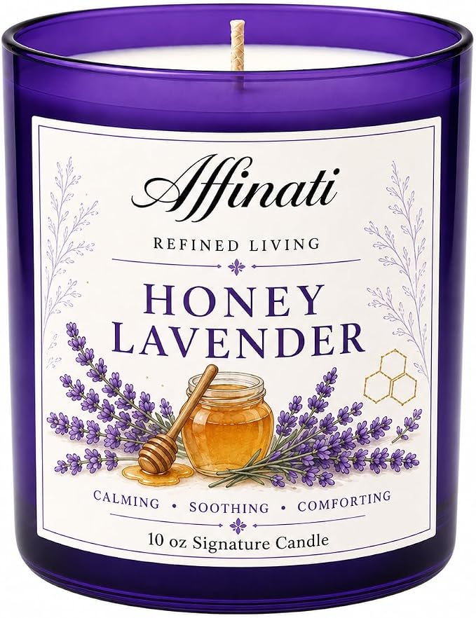 Affinati Honey Lavender Signature Candle - 10 oz Luxury Soy Blend Wax Candle, Long-Lasting Home Fragrance