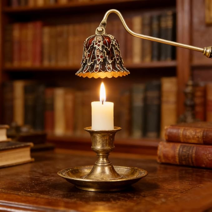 Gold and White Decorative Candle Snuffer with Bell Design and Rhinestone Accents (Burgundy with Gold)