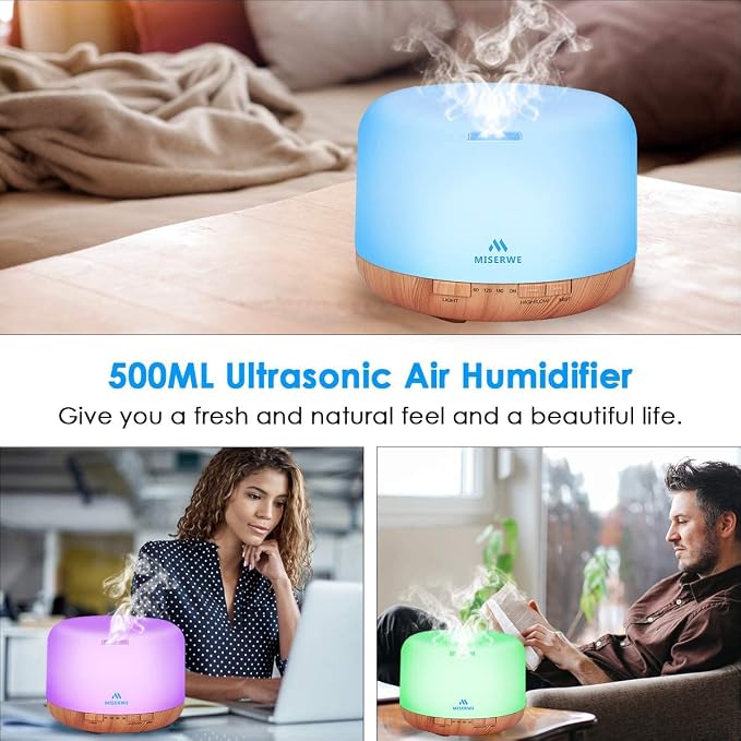 500ml Diffuser with Remote Control Waterless Automatic Shut Off Essential Oil Diffusers with Timing Mode Adjustable Oil Diffuser for Home