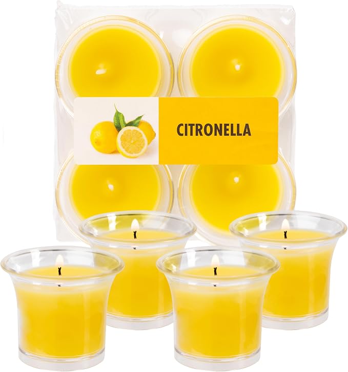 HYOOLA Clear Cup Scented Votive Candles - Citronella - 12 Hour Burn Time - 4 Pack - European Made