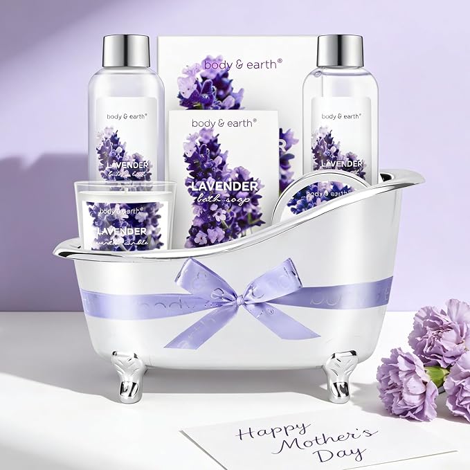 Gift Set for Women Body & Earth Gifts Set Lavender Gift Baskets For Women Bath Sets with Bubble Bath Body Lotion Scented Candle Mother‘s Day Gifts for mom