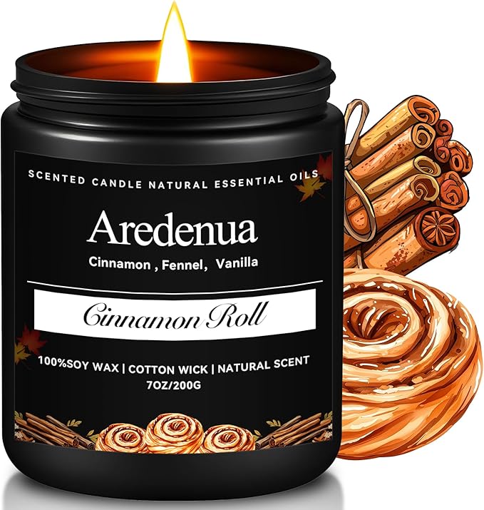 Cinnamon Roll Candle – Warm Holiday Cinnamon Aroma - Cozy Christmas Seasonal Candles Gift, Hand-Poured Soy Candles for Christmas Home Décor & Cozy Winter Gifting