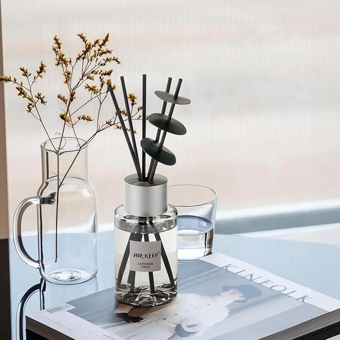 Airkeep Reed Diffuser/Grey Reed Diffuser Set/6.7 oz(200ml)/Lavender Field Oil Diffuser & Reed Diffuser Sticks/Home Decor & Office Decor, Fragrance and Gifts