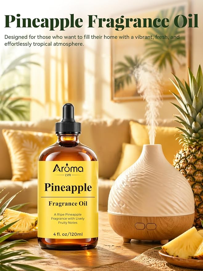 Pineapple Fragrance Oil is Designed for Diffuser use and Home scenting, Bringing a ripe Pineapple Aroma with Lively Fruity Notes into Your Space