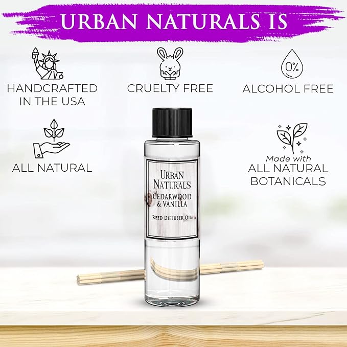 Urban Naturals Reed Diffuser Oil Refill, Lilac Blossoms Oil for Diffuser with Lilac, Violets, Lily of the Valley, 4 oz + Free Reed Sticks, Made in the USA