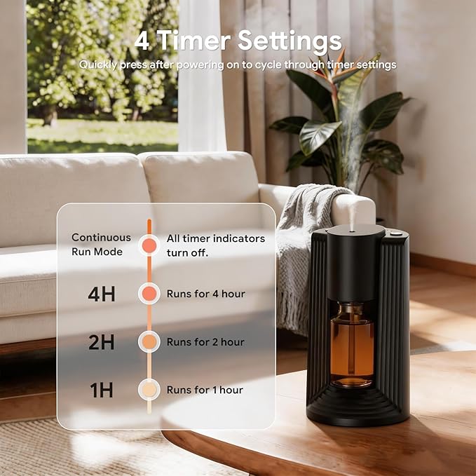 VOCOlinc Waterless Diffuser Starter Kit with 20mL Hotel Fragrance Oil, Battery Operated Diffusers, 4 Timers ＆ 3 Mist Levels, Mini Scent Air Machine for Home, Room, Car, Office (Black)